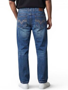 Artful Rebel Men's Autsin Relaxed Straight Fit Jeans Size 36x30 Thick Stitch BKE